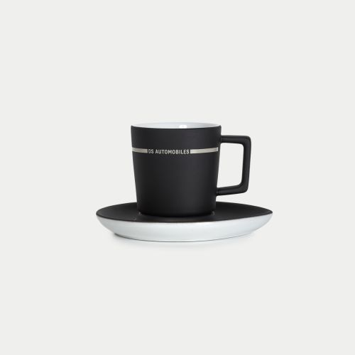 SET OF 2 BLACK PORCELAIN CUPS AND SAUCERS DS AUTOMOBILES